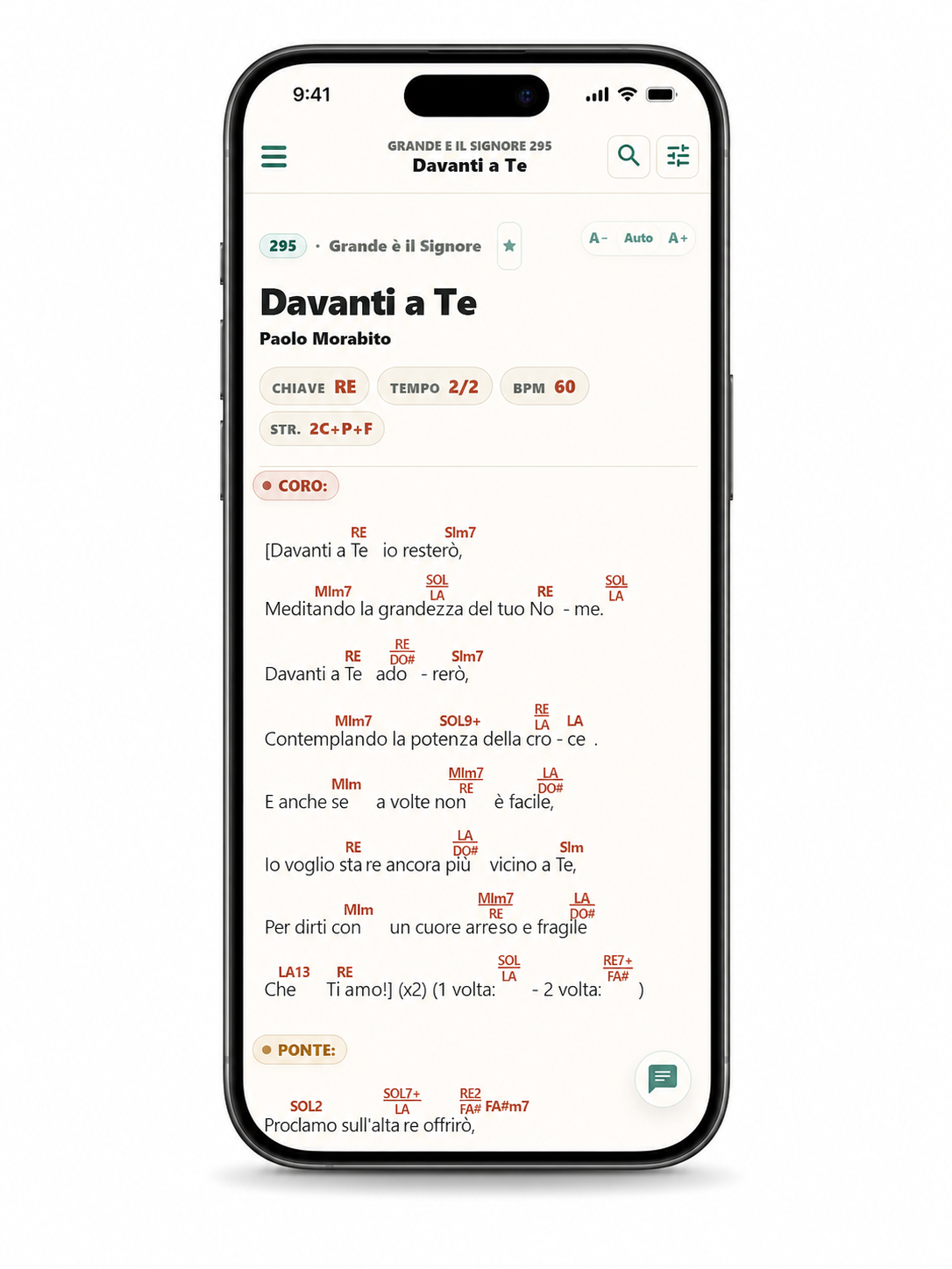 Schermata mobile di Innari.it con testo e accordi